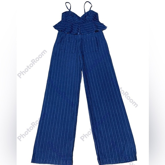 Ettiwa Anthropologie Denim Stripe Wide Leg Zip Back Jumpsuit XS - Picture 5 of 8